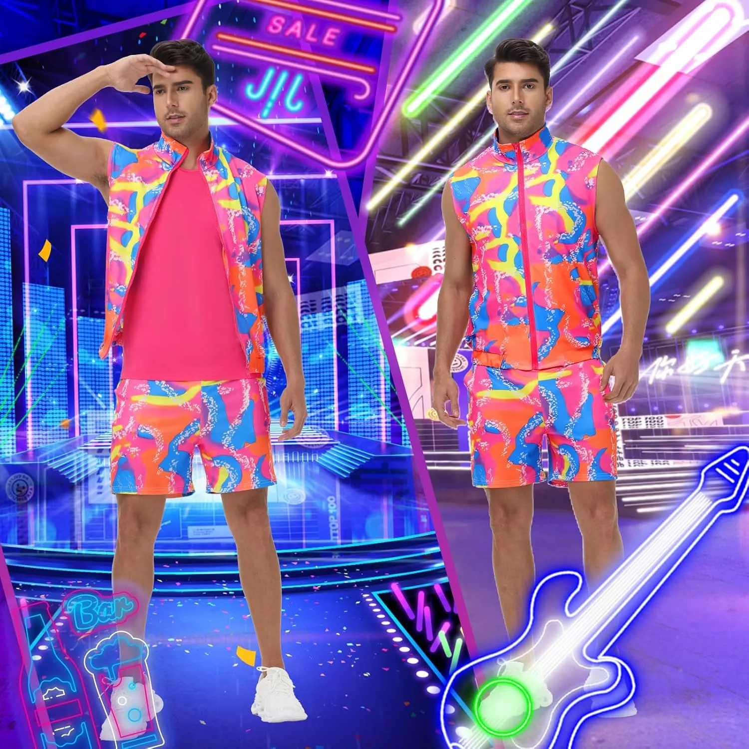 80s Men Workout Costume,90s Outfit Clothing for Adults, Halloween Cosplay Couples Costume Set