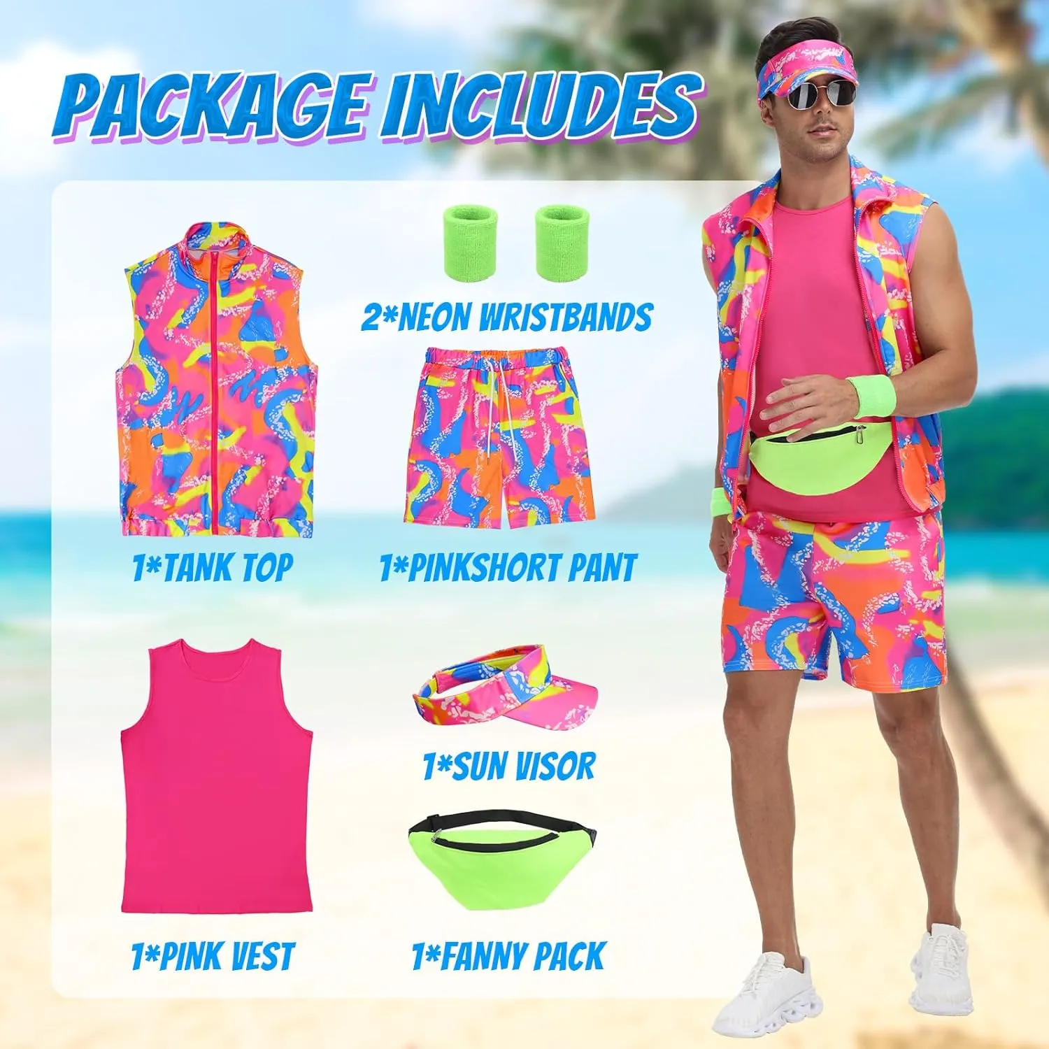 80s Men Workout Costume,90s Outfit Clothing for Adults, Halloween Cosplay Couples Costume Set