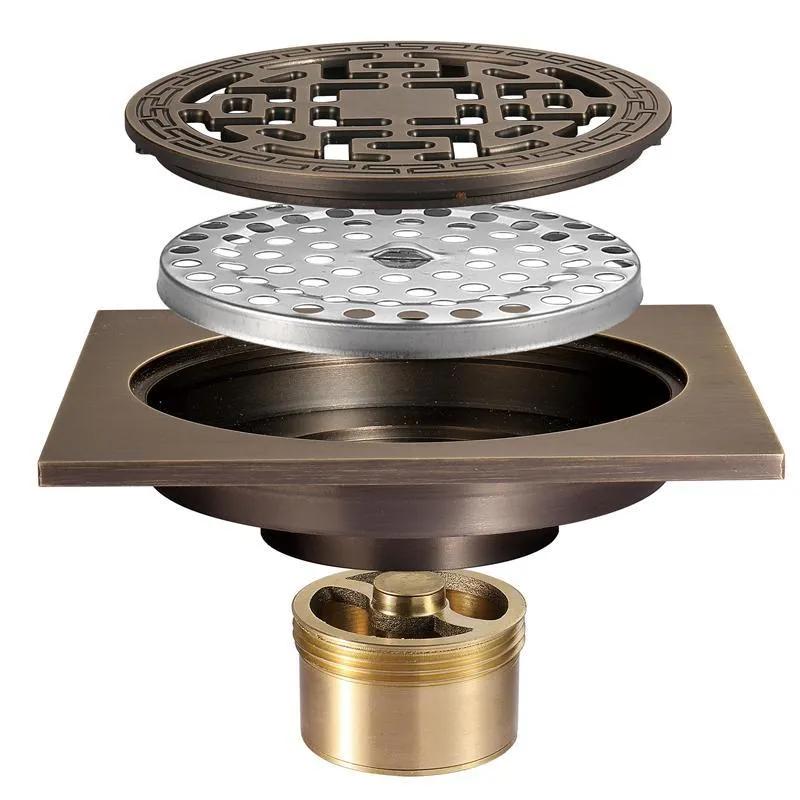 Antique Brass Square Bathroom Floor Drain