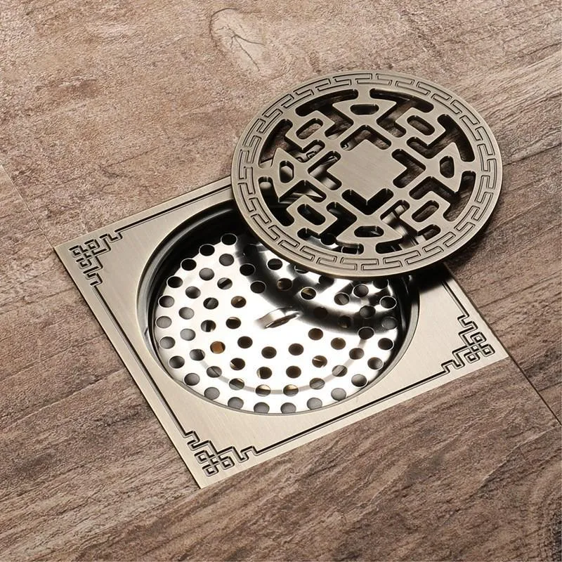 Antique Brass Square Bathroom Floor Drain