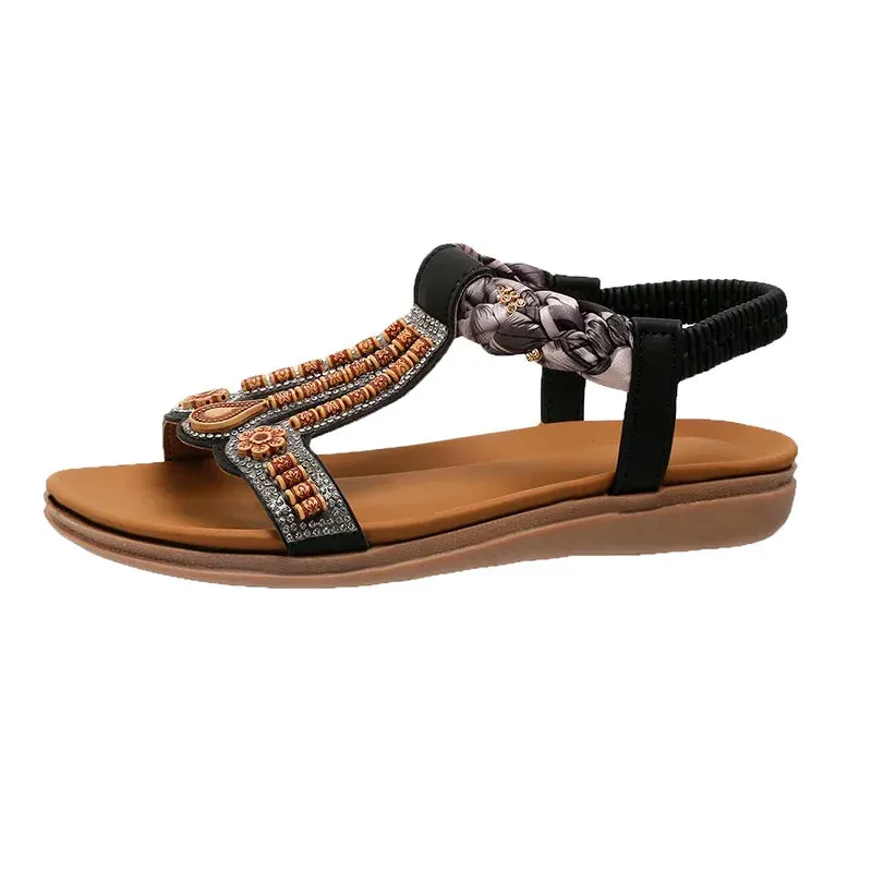 Bohemian Shallow Elastic Fashion Sloping Heel Black Wedges
