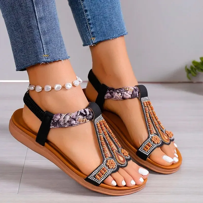 Bohemian Shallow Elastic Fashion Sloping Heel Black Wedges