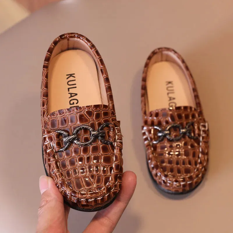 Boy Leather Shoes Black for School Causal Party Wedding Kid Formal Flats Loafers Slip-on Soft soled Children Fashion Dress Shoes