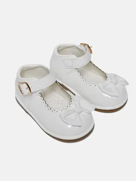 Girls  Bow Hard Soled Shoe - White