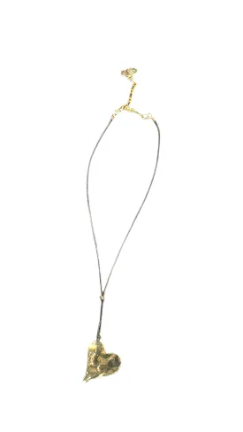 GOLD HAMMERED HEART NECKLACE ON BLACK CORD