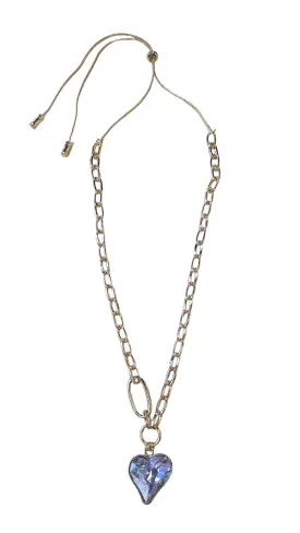 GOLD LONG CHAIN CRYSTAL HEART NECKLACE