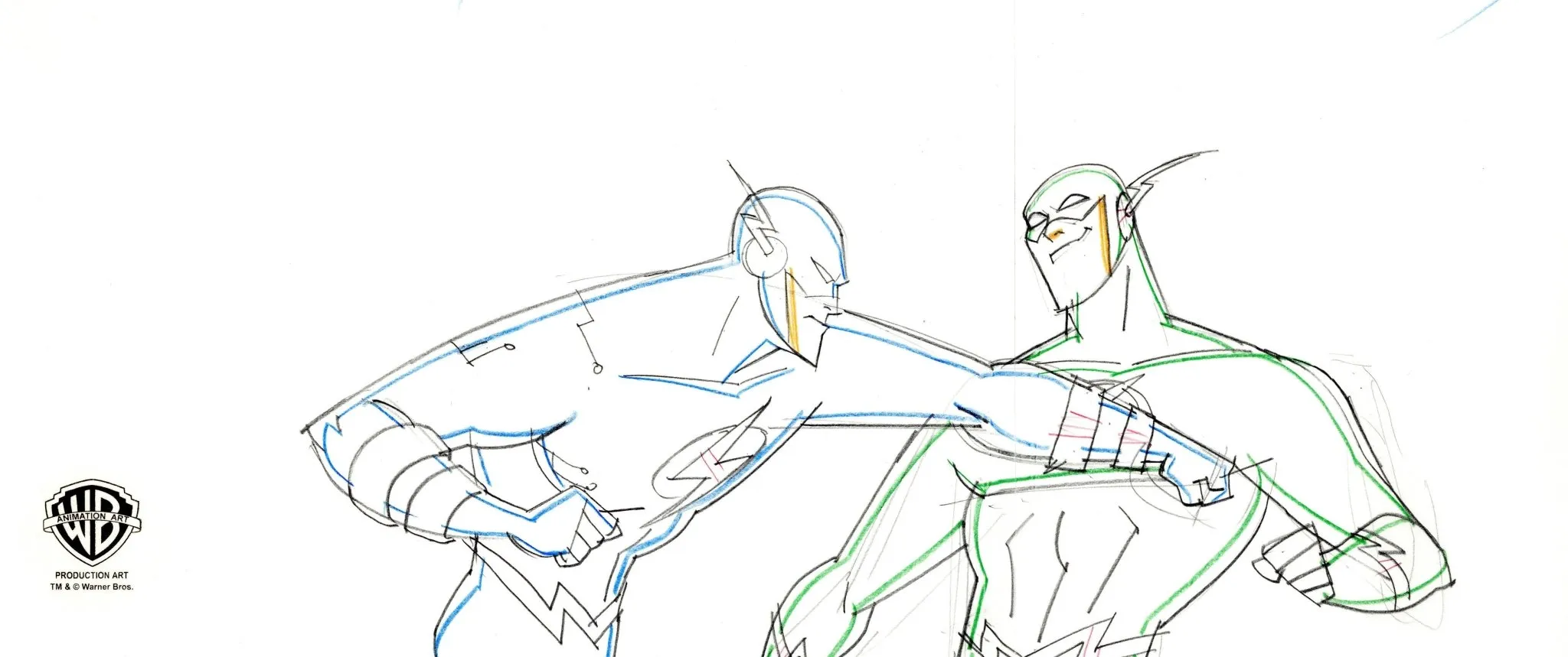 Justice League Unlimited Original Production Panoramic Drawing: The Flash and Reverse Flash