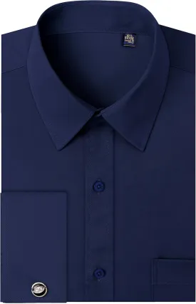 J.VER Men's French Cuff Dress Shirts Regular Fit Long Sleeve Spread Collar Metal Cufflink