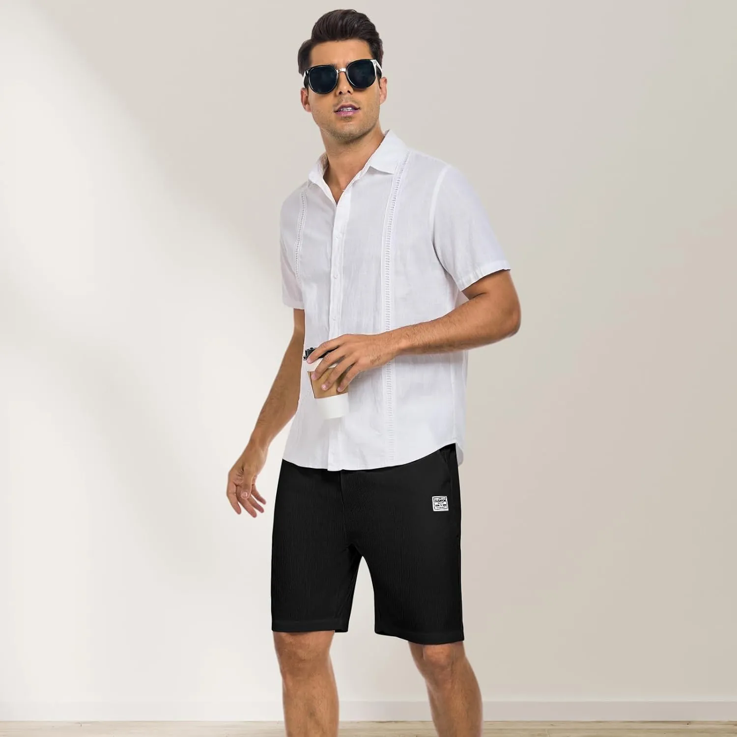 Men's Casual Shorts Corduroy Elastic Waist Drawstring 7 inch Shorts for Men with Pockets