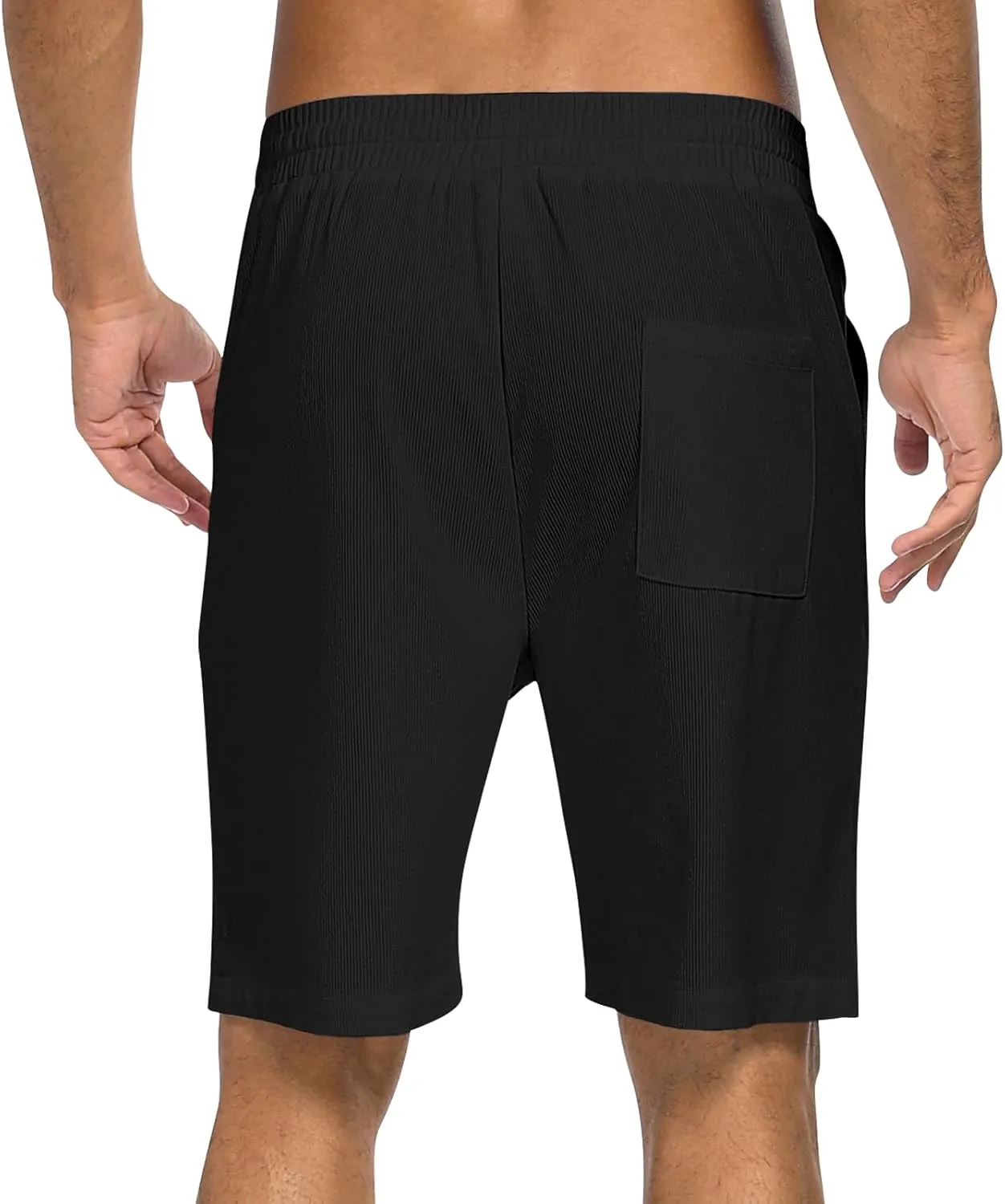 Men's Casual Shorts Corduroy Elastic Waist Drawstring 7 inch Shorts for Men with Pockets
