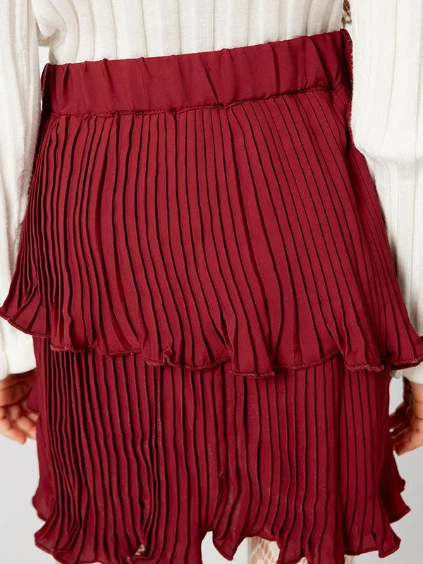 One Friday Wine Pleated Skirt