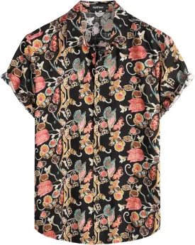 VATPAVE Mens Casual Short Sleeve Button Down Shirts Regular Fit Hawaiian Summer Shirt