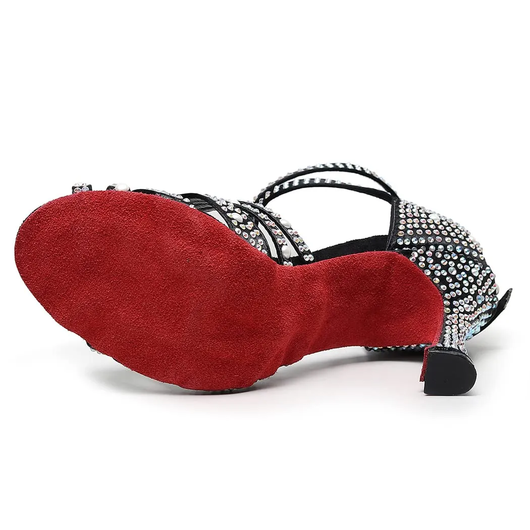 Women's Satin Customized Heel Latin Dance Shoes Ballroom Dance Shoes With Rhinestone