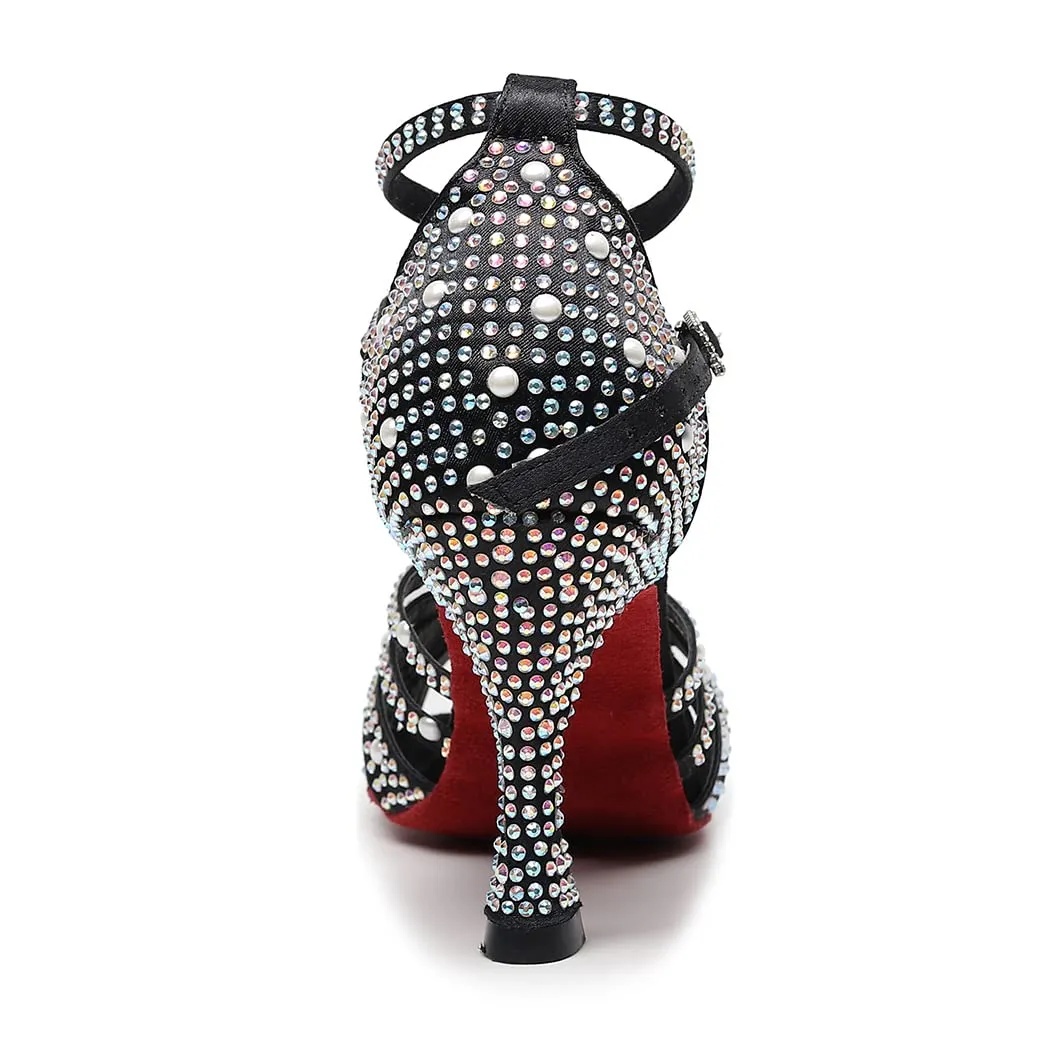 Women's Satin Customized Heel Latin Dance Shoes Ballroom Dance Shoes With Rhinestone