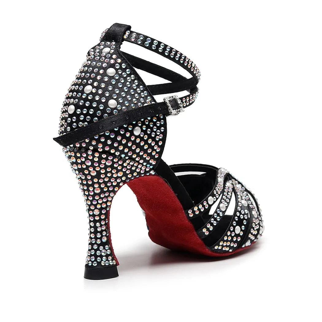 Women's Satin Customized Heel Latin Dance Shoes Ballroom Dance Shoes With Rhinestone