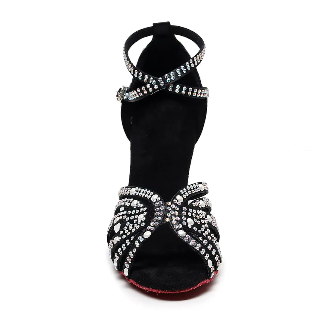 Women's Satin Customized Heel Latin Dance Shoes Ballroom Dance Shoes With Rhinestone